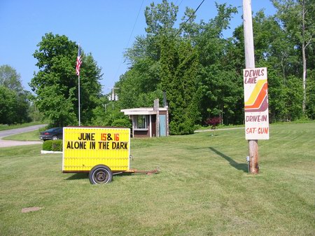 Devils Lake Drive-In Theatre - Sign And Ticket Booth - Photo From Water Winter Wonderland (newer photo)